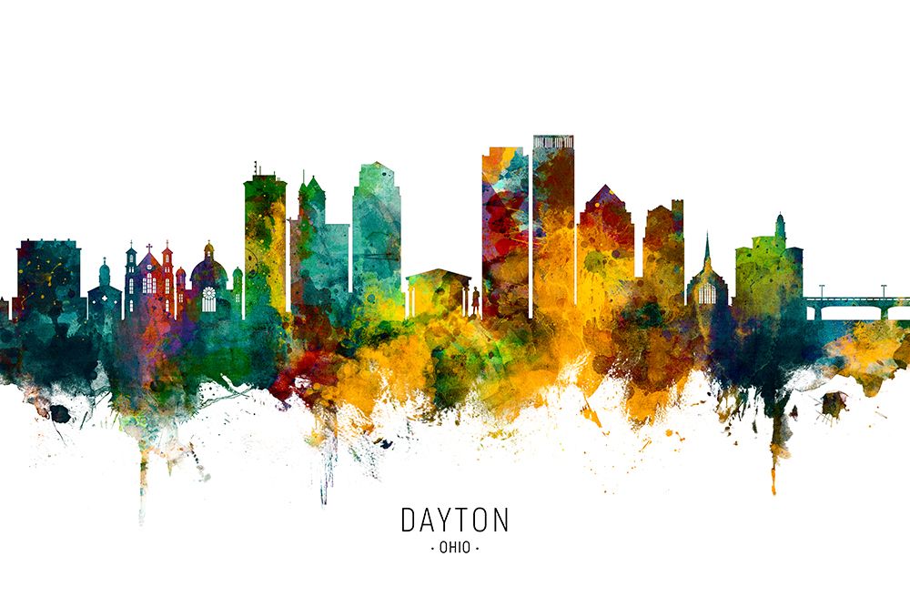 Dayton Ohio Skyline art print by Michael Tompsett for $57.95 CAD