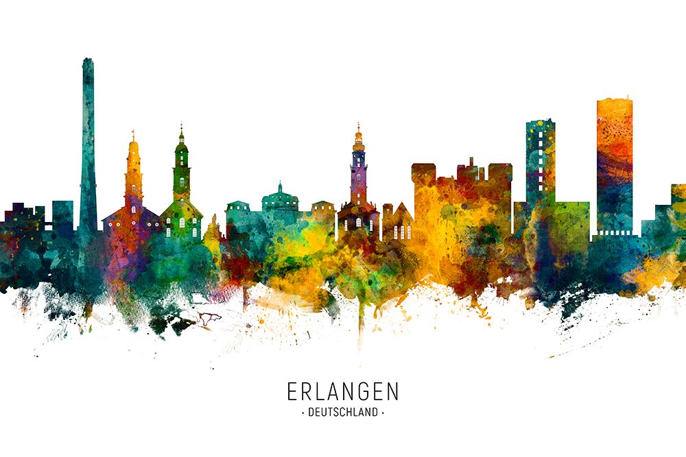 Erlangen Germany Skyline art print by Michael Tompsett for $57.95 CAD