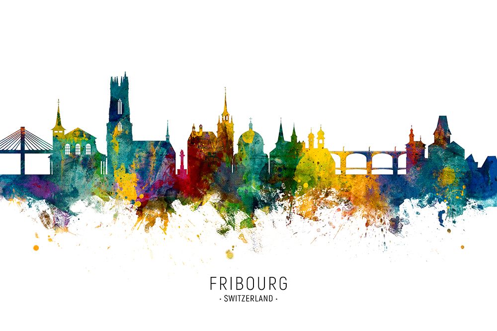 Fribourg Switzerland Skyline art print by Michael Tompsett for $57.95 CAD