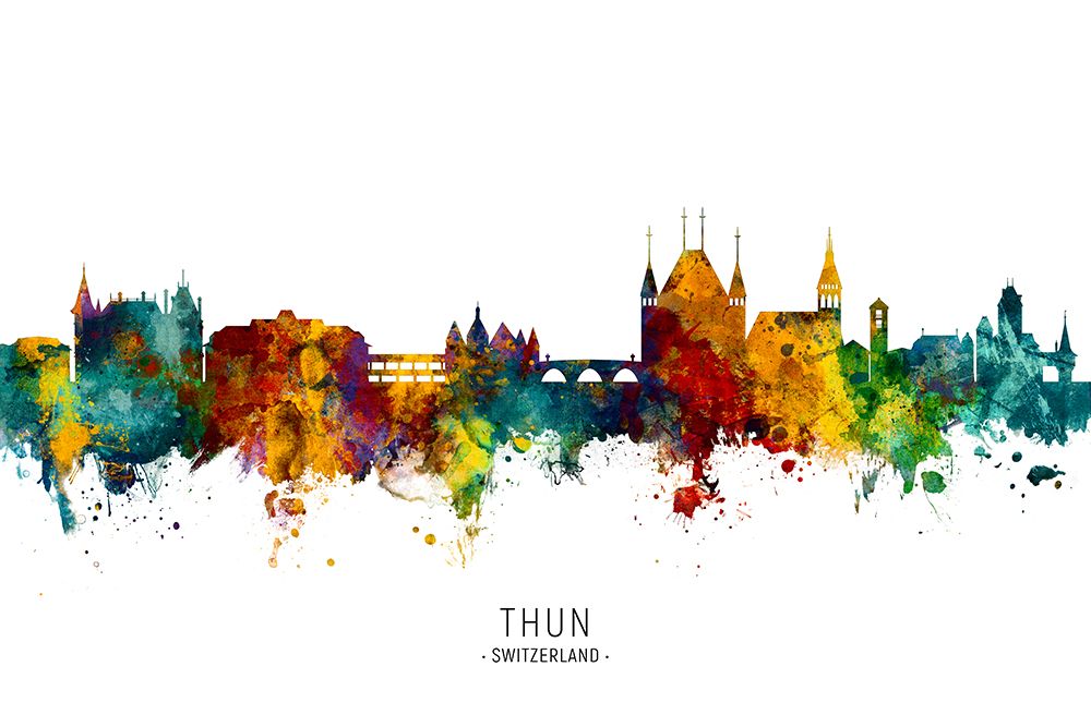 Thun Switzerland Skyline art print by Michael Tompsett for $57.95 CAD