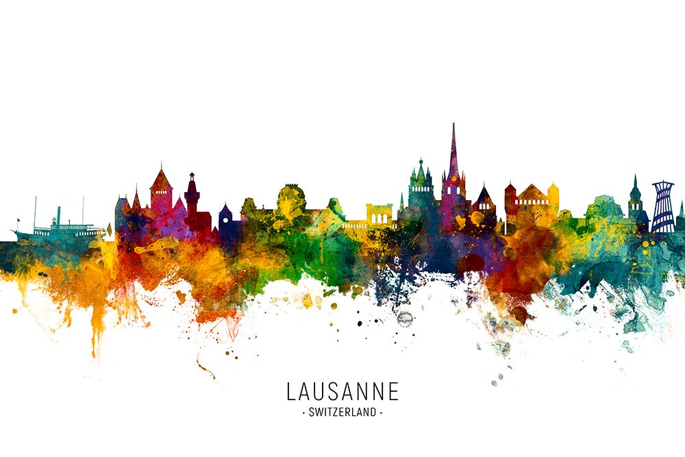 Lausanne Switzerland Skyline art print by Michael Tompsett for $57.95 CAD