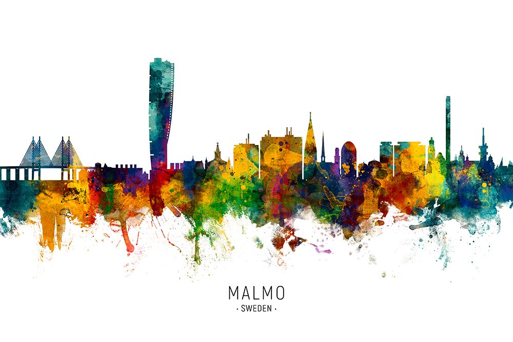 Malmo Sweden Skyline art print by Michael Tompsett for $57.95 CAD