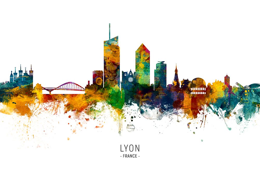 Lyon France Skyline art print by Michael Tompsett for $57.95 CAD