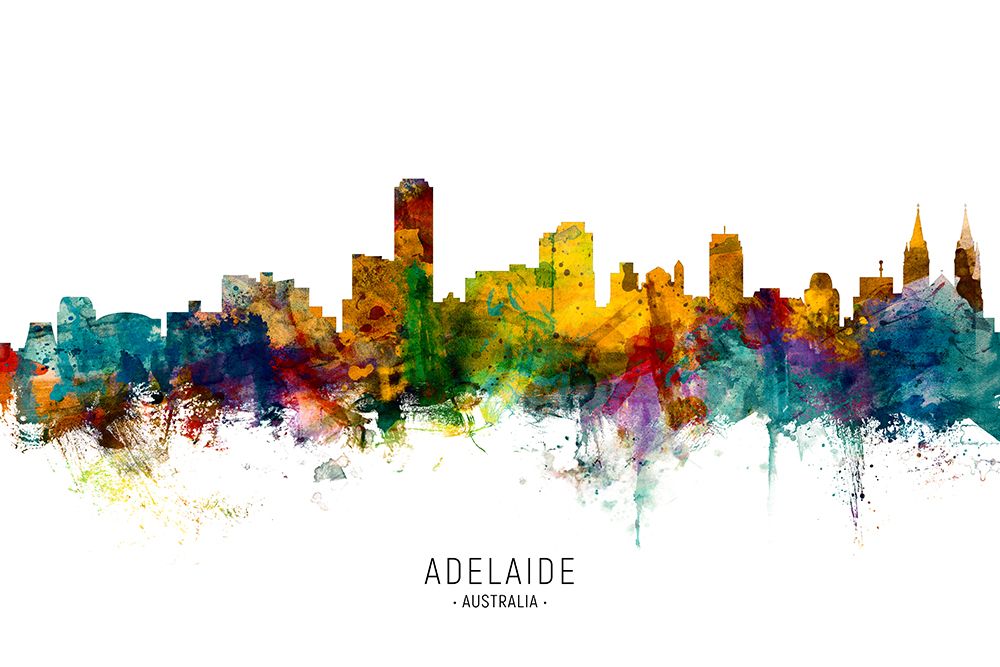 Adelaide Australia Skyline art print by Michael Tompsett for $57.95 CAD