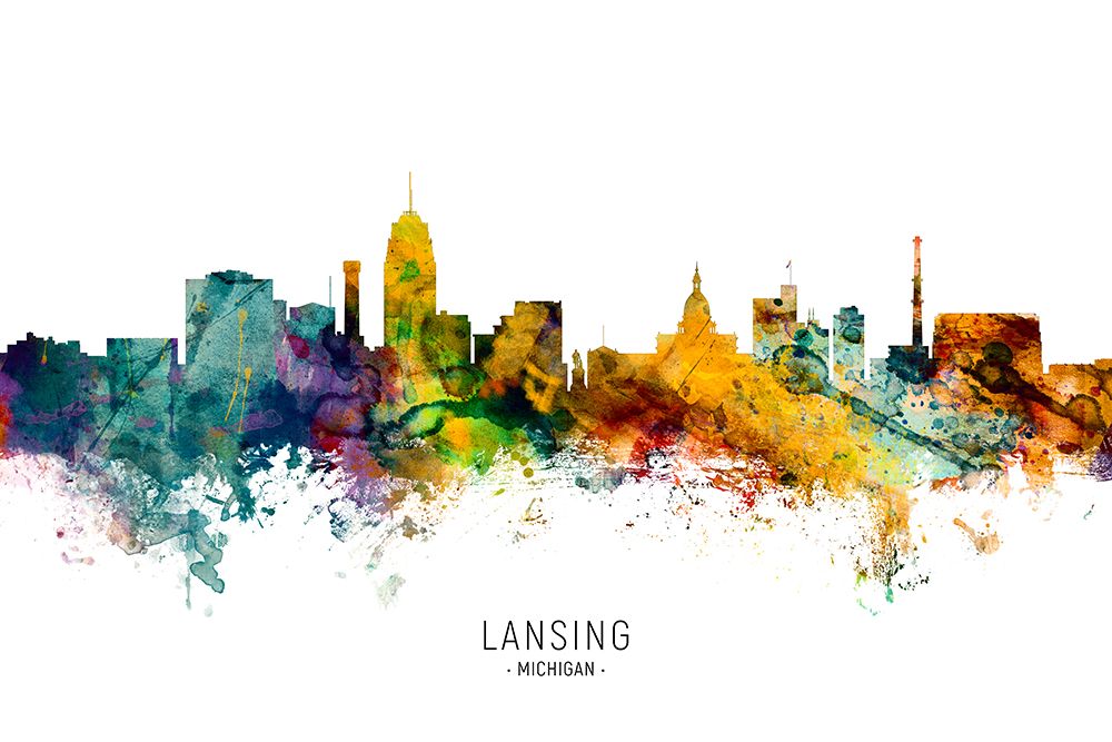 Lansing Michigan Skyline art print by Michael Tompsett for $57.95 CAD