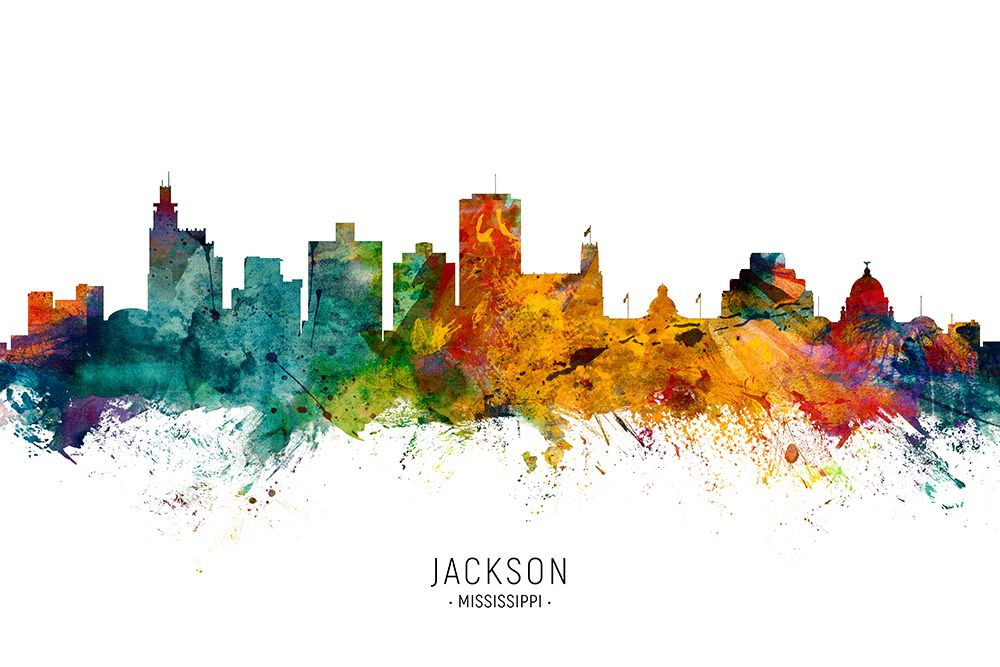 Jackson Mississippi Skyline art print by Michael Tompsett for $57.95 CAD