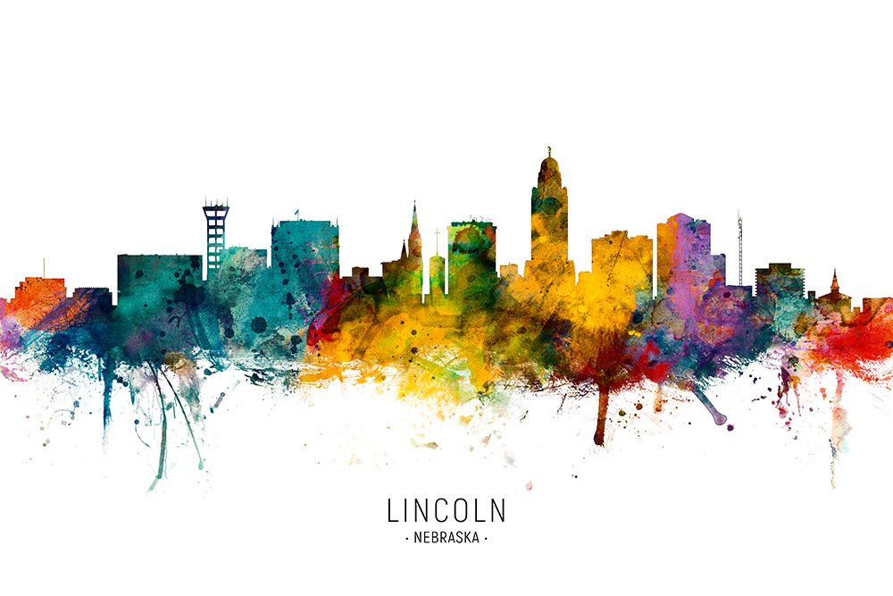 Lincoln Nebraska Skyline art print by Michael Tompsett for $57.95 CAD