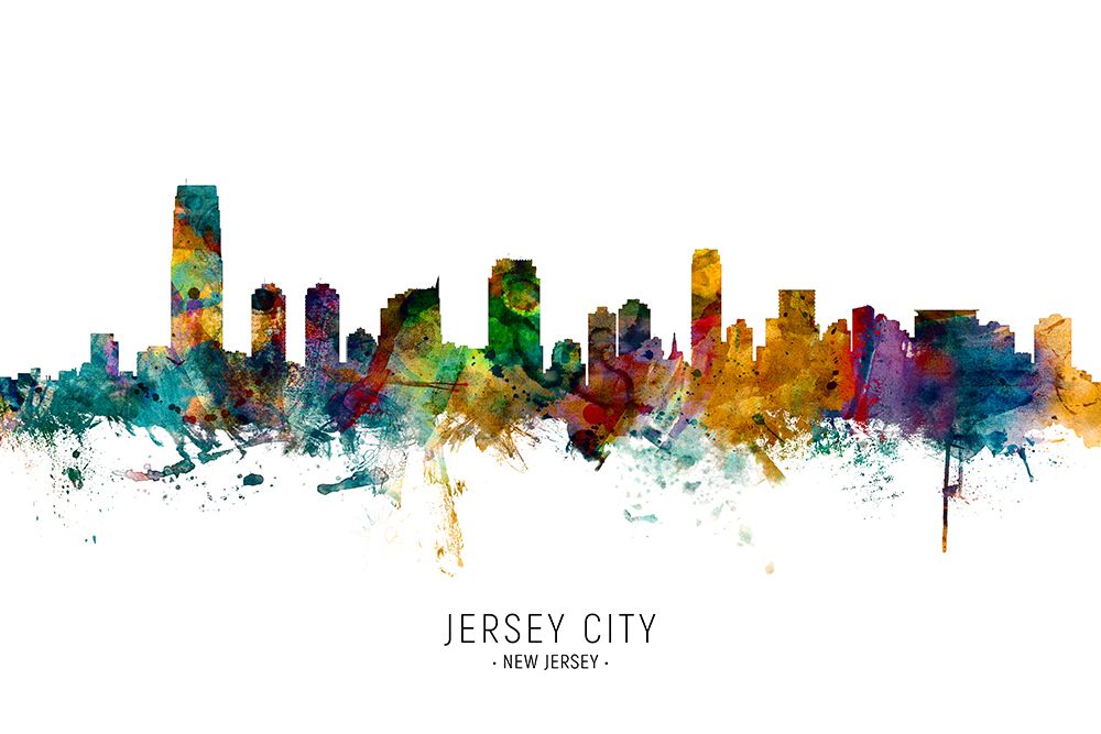 Jersey City New Jersey Skyline art print by Michael Tompsett for $57.95 CAD