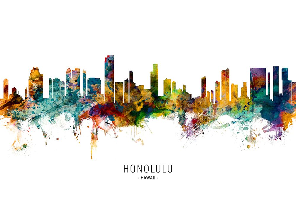Honolulu Hawaii Skyline art print by Michael Tompsett for $57.95 CAD
