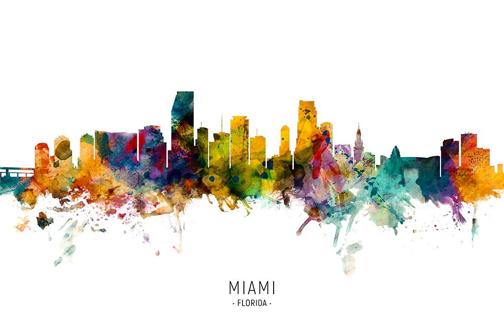 Miami Florida Skyline art print by Michael Tompsett for $57.95 CAD