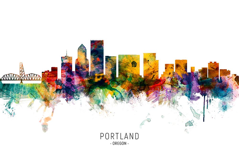 Portland Oregon Skyline art print by Michael Tompsett for $57.95 CAD