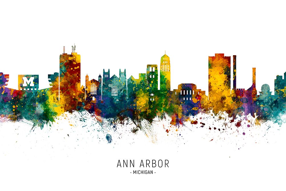 Ann Arbor Michigan Skyline art print by Michael Tompsett for $57.95 CAD