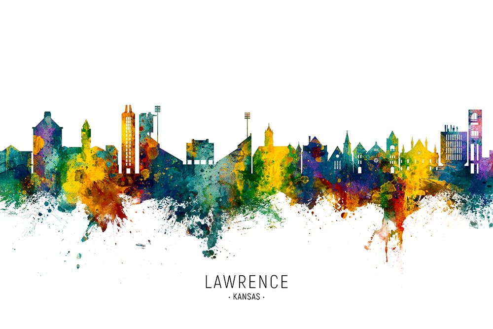 Lawrence Kansas Skyline art print by Michael Tompsett for $57.95 CAD