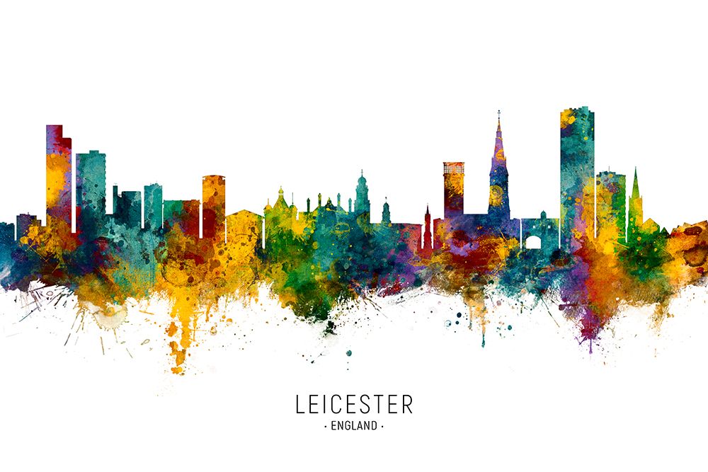 Leicester England Skyline art print by Michael Tompsett for $57.95 CAD