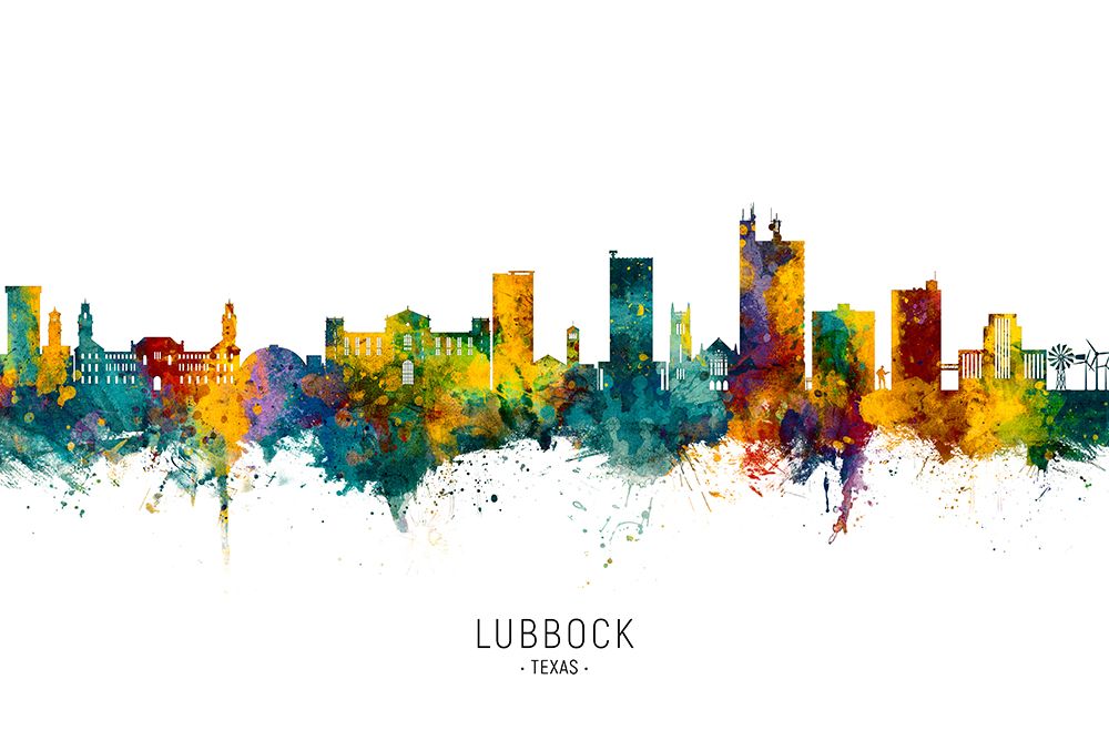 Lubbock Texas Skyline art print by Michael Tompsett for $57.95 CAD