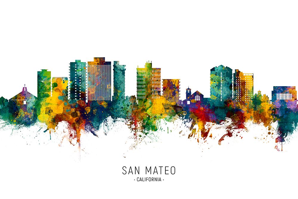 San Mateo California Skyline art print by Michael Tompsett for $57.95 CAD