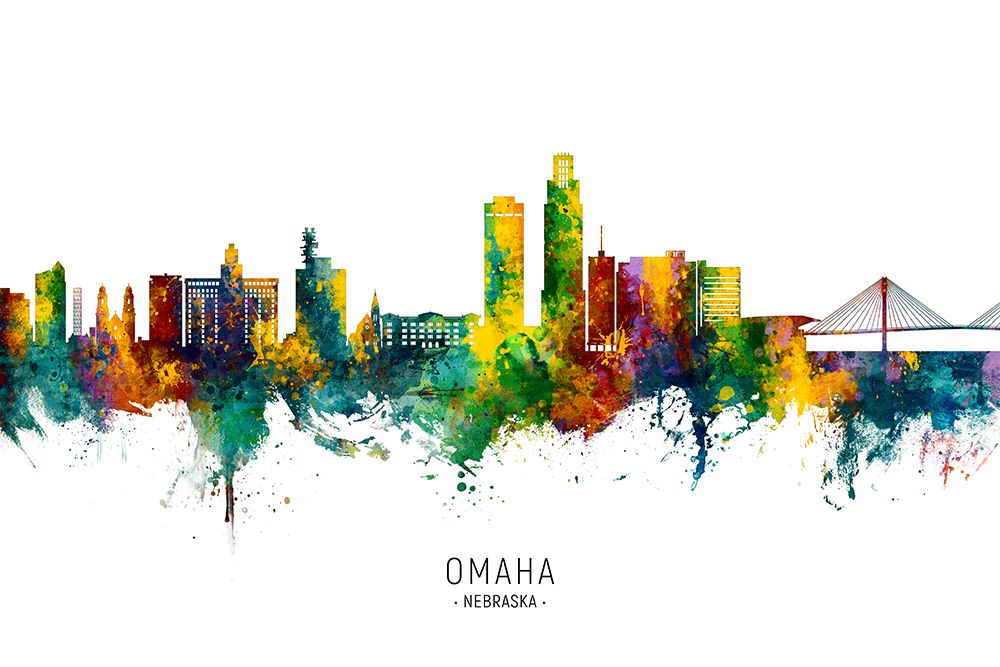 Omaha Nebraska Skyline art print by Michael Tompsett for $57.95 CAD