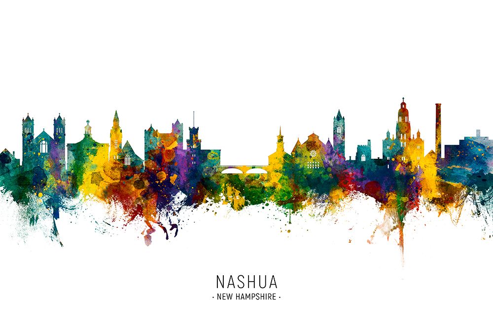 Nashua New Hampshire Skyline art print by Michael Tompsett for $57.95 CAD