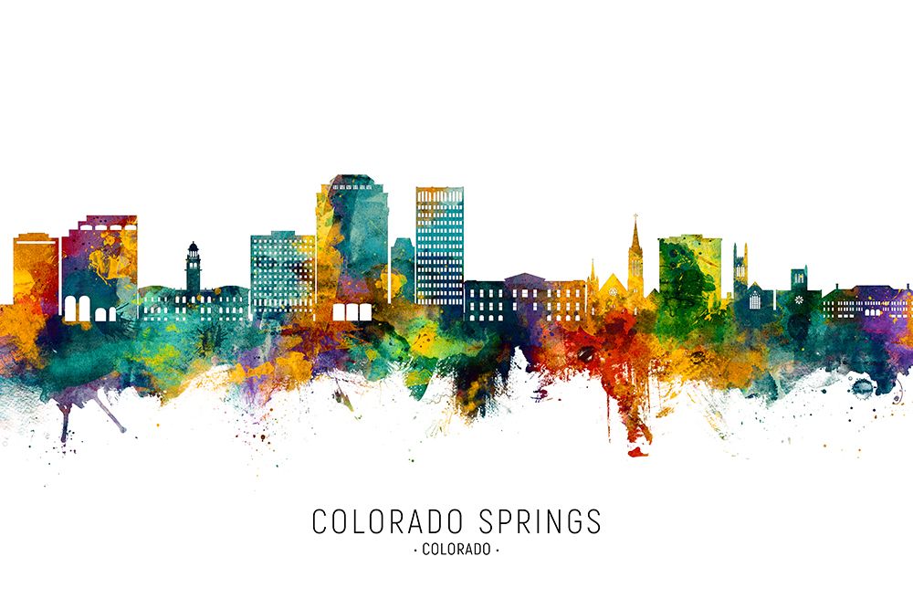 Colorado Springs Colorado Skyline art print by Michael Tompsett for $57.95 CAD