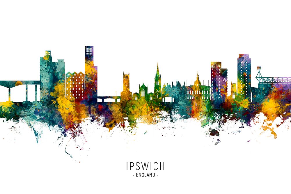 Ipswich England Skyline art print by Michael Tompsett for $57.95 CAD