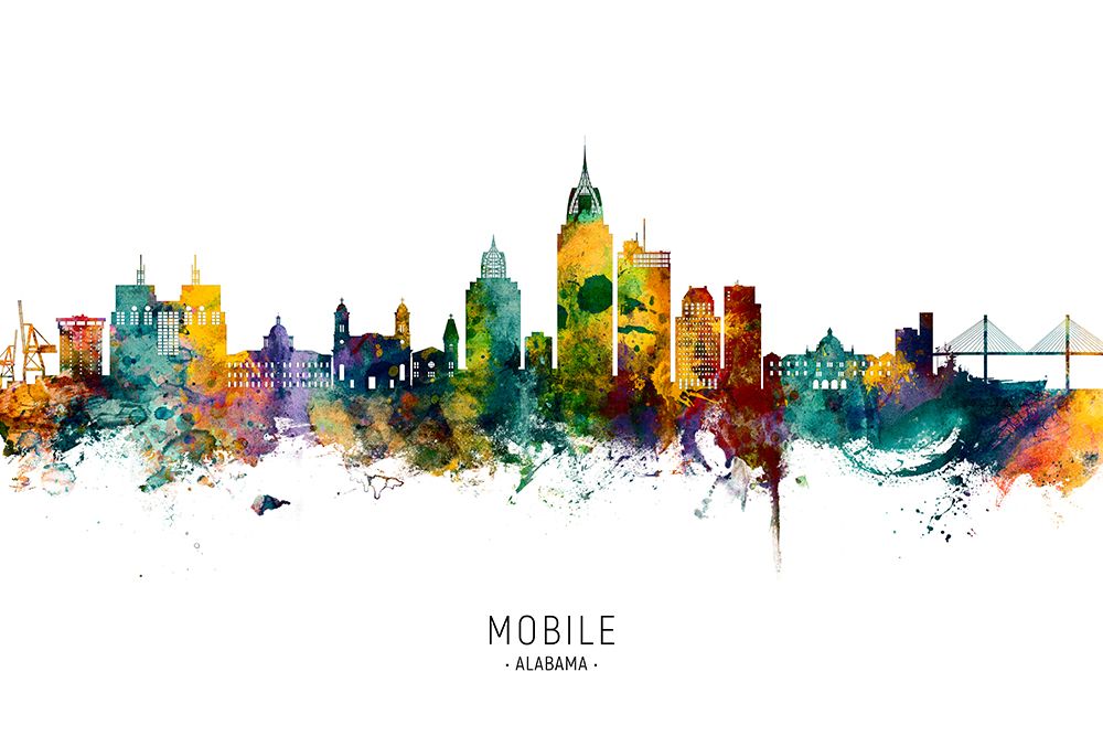 Mobile Alabama Skyline art print by Michael Tompsett for $57.95 CAD
