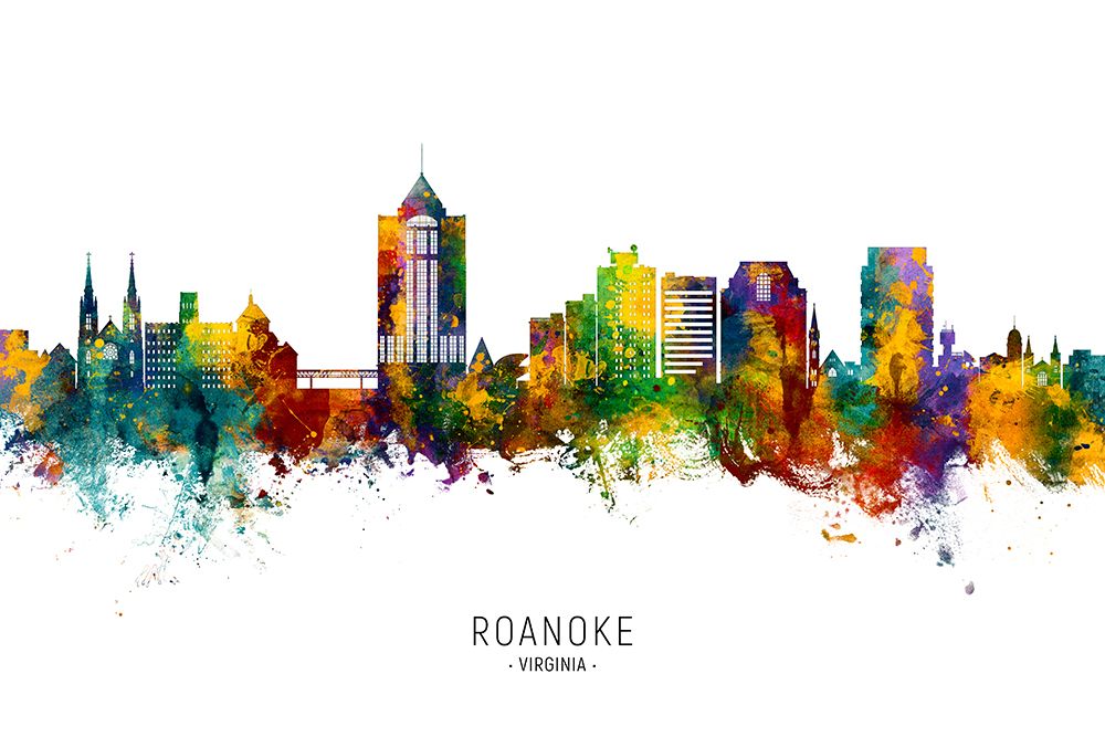 Roanoke Virginia Skyline art print by Michael Tompsett for $57.95 CAD