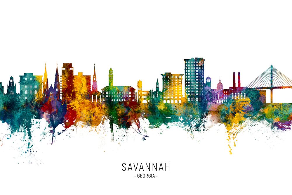 Savannah Georgia Skyline art print by Michael Tompsett for $57.95 CAD