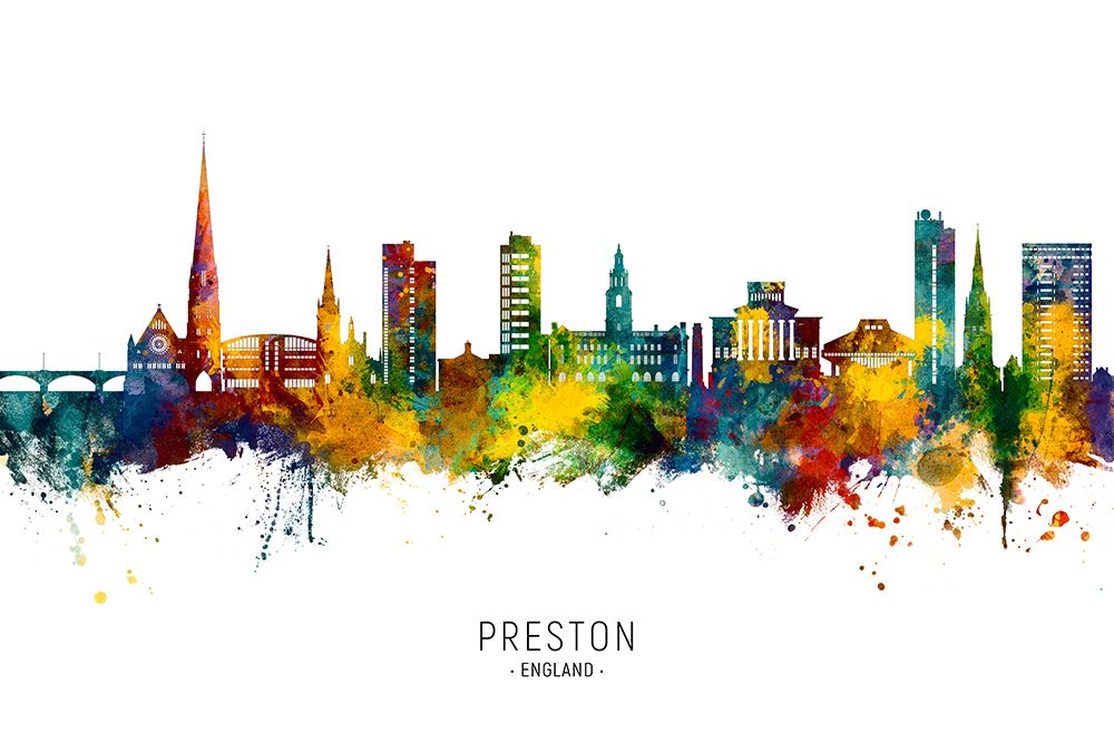 Preston England Skyline art print by Michael Tompsett for $57.95 CAD