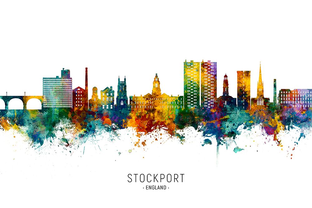 Stockport England Skyline art print by Michael Tompsett for $57.95 CAD