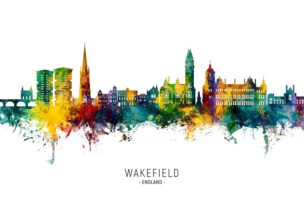 Wakefield England Skyline art print by Michael Tompsett for $57.95 CAD