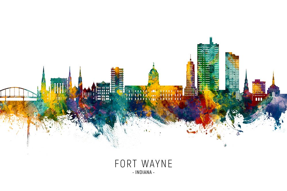 Fort Wayne Indiana Skyline art print by Michael Tompsett for $57.95 CAD