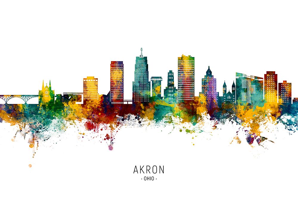 Akron Ohio Skyline art print by Michael Tompsett for $57.95 CAD
