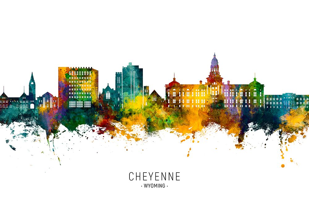 Cheyenne Wyoming Skyline art print by Michael Tompsett for $57.95 CAD