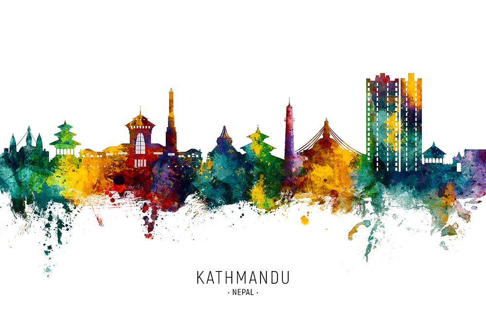 Kathmandu Nepal Skyline art print by Michael Tompsett for $57.95 CAD