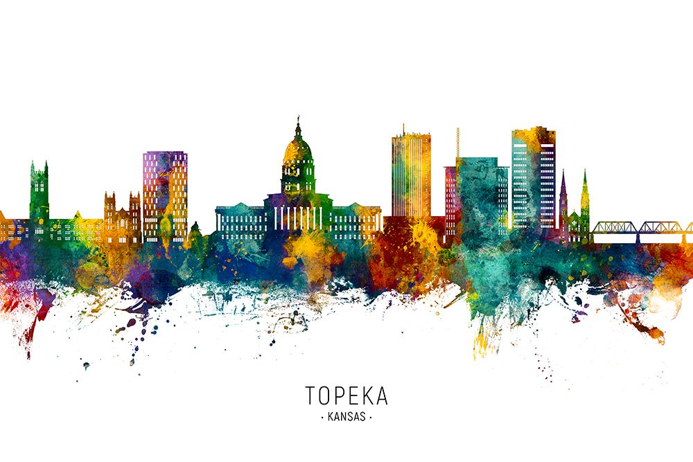Topeka Wyoming Skyline art print by Michael Tompsett for $57.95 CAD