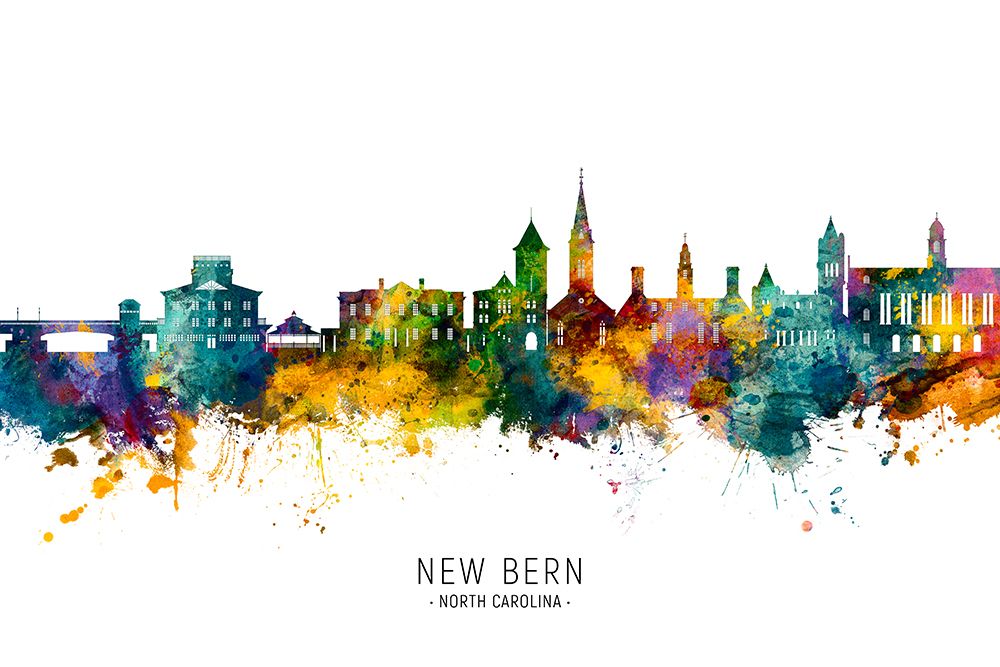 New Bern North Carolina Skyline art print by Michael Tompsett for $57.95 CAD