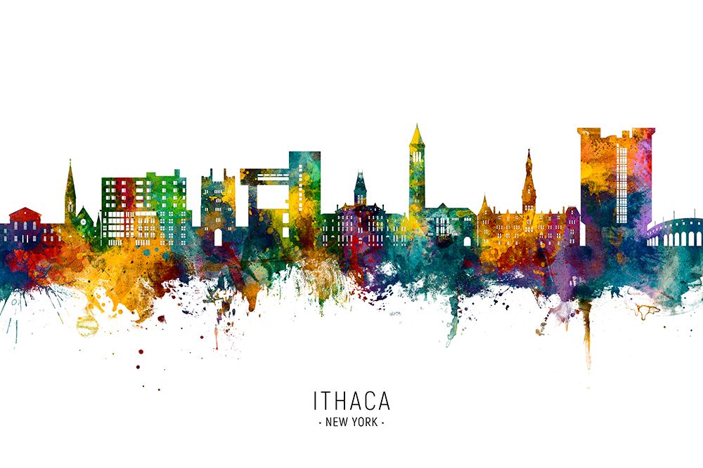 Ithaca New York Skyline art print by Michael Tompsett for $57.95 CAD