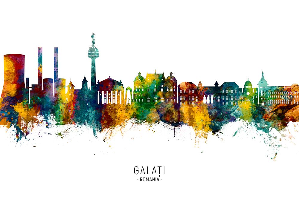 Galati Romania Skyline art print by Michael Tompsett for $57.95 CAD