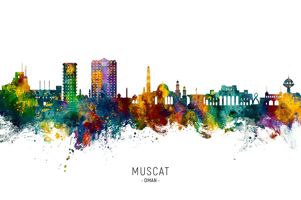 Muscat Oman Skyline art print by Michael Tompsett for $57.95 CAD