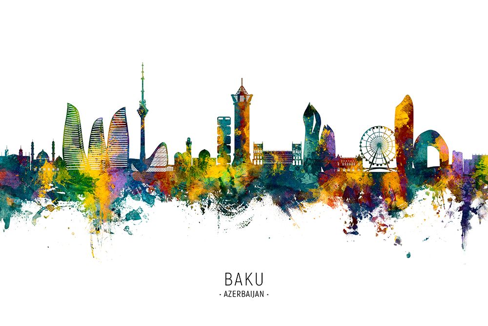 Baku Azerbaijan Skyline art print by Michael Tompsett for $57.95 CAD