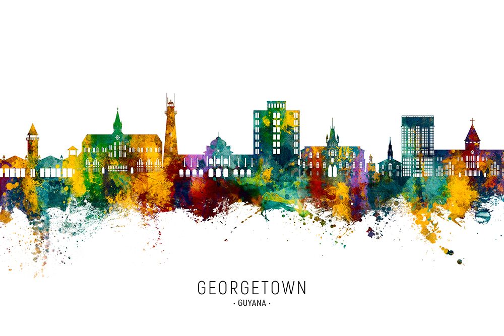 Georgetown Guyana Skyline art print by Michael Tompsett for $57.95 CAD