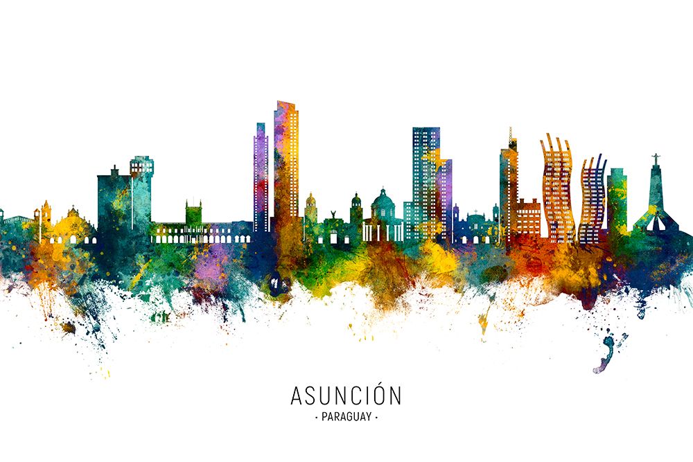 AsunciAAndsup3;n Paraguay Skyline art print by Michael Tompsett for $57.95 CAD