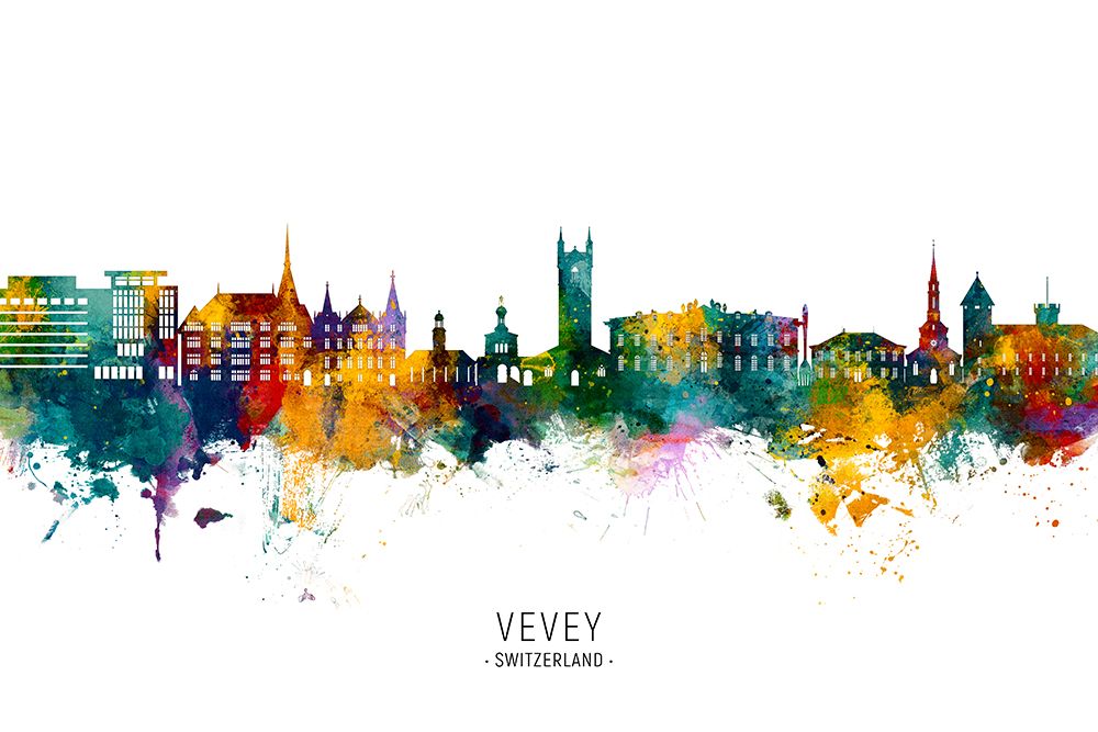 Vevey Switzerland Skyline art print by Michael Tompsett for $57.95 CAD