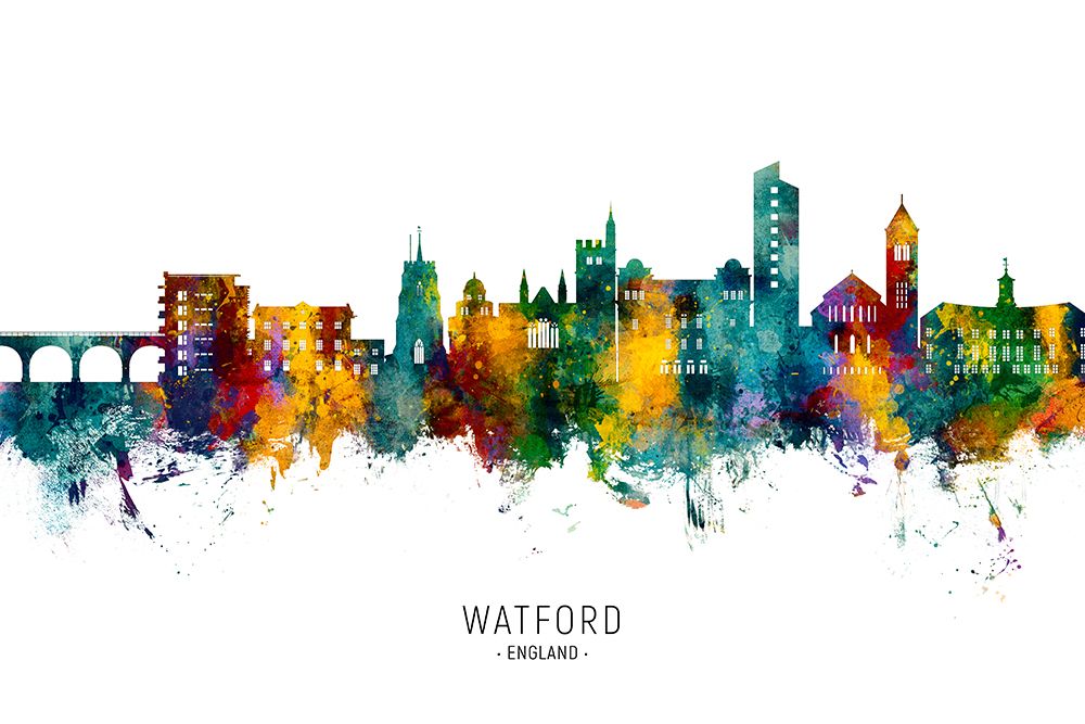 Watford England Skyline art print by Michael Tompsett for $57.95 CAD