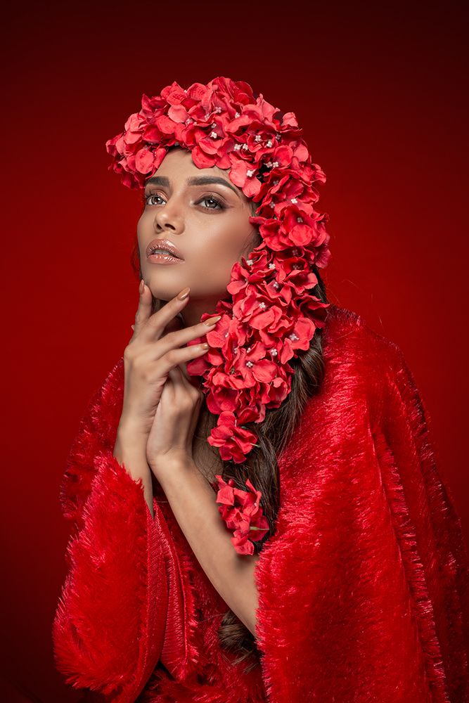 Red Flower Lady art print by Debasish Chattopadhyay for $57.95 CAD