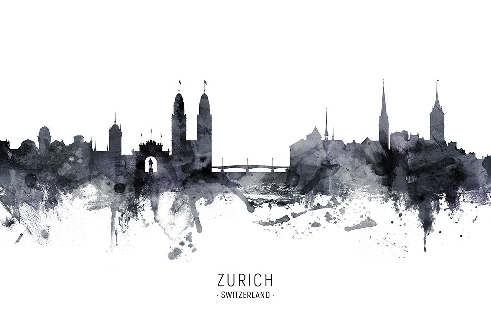 Zurich Switzerland Skyline art print by Michael Tompsett for $57.95 CAD