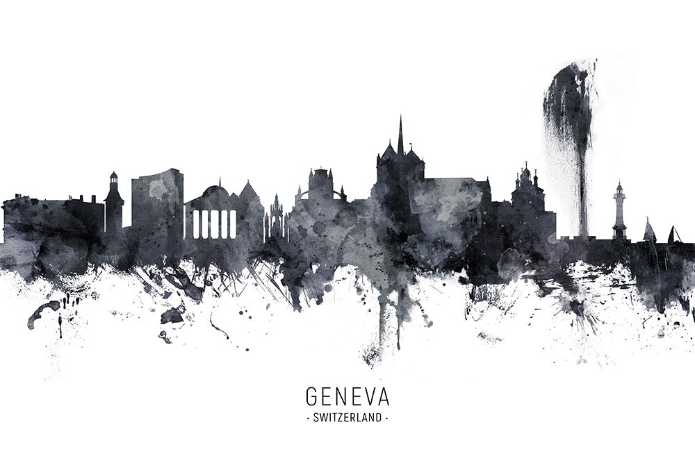 Geneva Switzerland Skyline art print by Michael Tompsett for $57.95 CAD