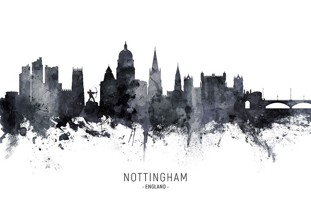 Nottingham England Skyline art print by Michael Tompsett for $57.95 CAD
