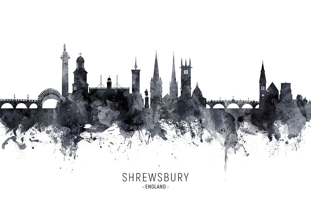 Shrewsbury England Skyline art print by Michael Tompsett for $57.95 CAD