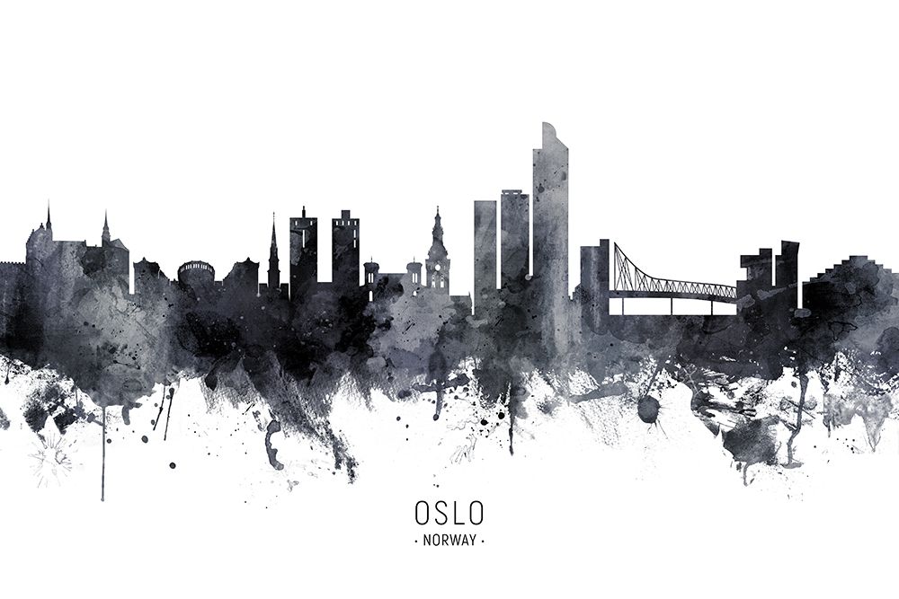 Oslo Norway Skyline art print by Michael Tompsett for $57.95 CAD